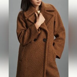 Anthropologie‎ NVLT Long Flat Bouclé Teddy Overcoat Brown Medium